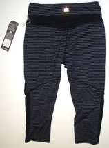 NWT Womens New Crop Capri Pants Run Yoga Pilates XS Black Kyodan Gray Stripes - $57.42