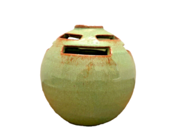 Flower Frog Vase Studio Art Pottery Green Mid Century Job Negeim Cape Cod 3.5&quot; - £21.31 GBP