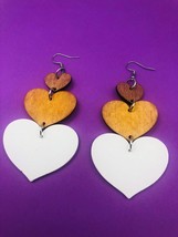 Wooden Heart Drop Earrings Dangle Boho Style NWOT - £7.68 GBP