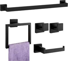 Bathroom Accessory Towel Bar Set: 5 Pieces Matte Black Square Bathroom H... - $64.93