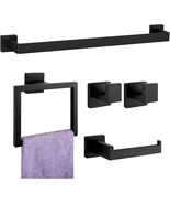 Bathroom Accessory Towel Bar Set: 5 Pieces Matte Black Square Bathroom H... - $64.92