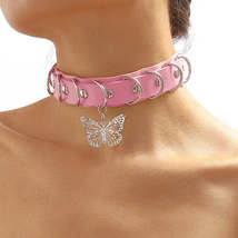 Pink Polystyrene &amp; Silver-Plated Butterfly Choker Necklace - £10.51 GBP