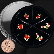 Instant NAIL CHARM RHINESSTONE Christmas, Candy Cane, Bell 6pc - $14.00