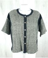 SANGAM Sz M Textured Weave Cotton Button Boxy Short Sleeve Top Pockets l... - $19.80