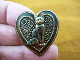 (b-cat-52) Kitten pin brass brooch I love my little kitty feline lover cat heart - £13.90 GBP