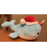 EUC Squishmallow 2019 8” Wally The Blue Narwhal Santa Hat Christmas Holi... - $29.99
