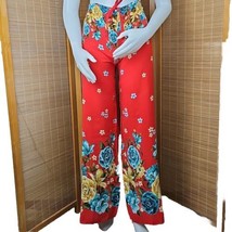 Thai Fisherman Pants Palazzo Wrap Around One Size Red Floral Wide Leg Re... - $19.58