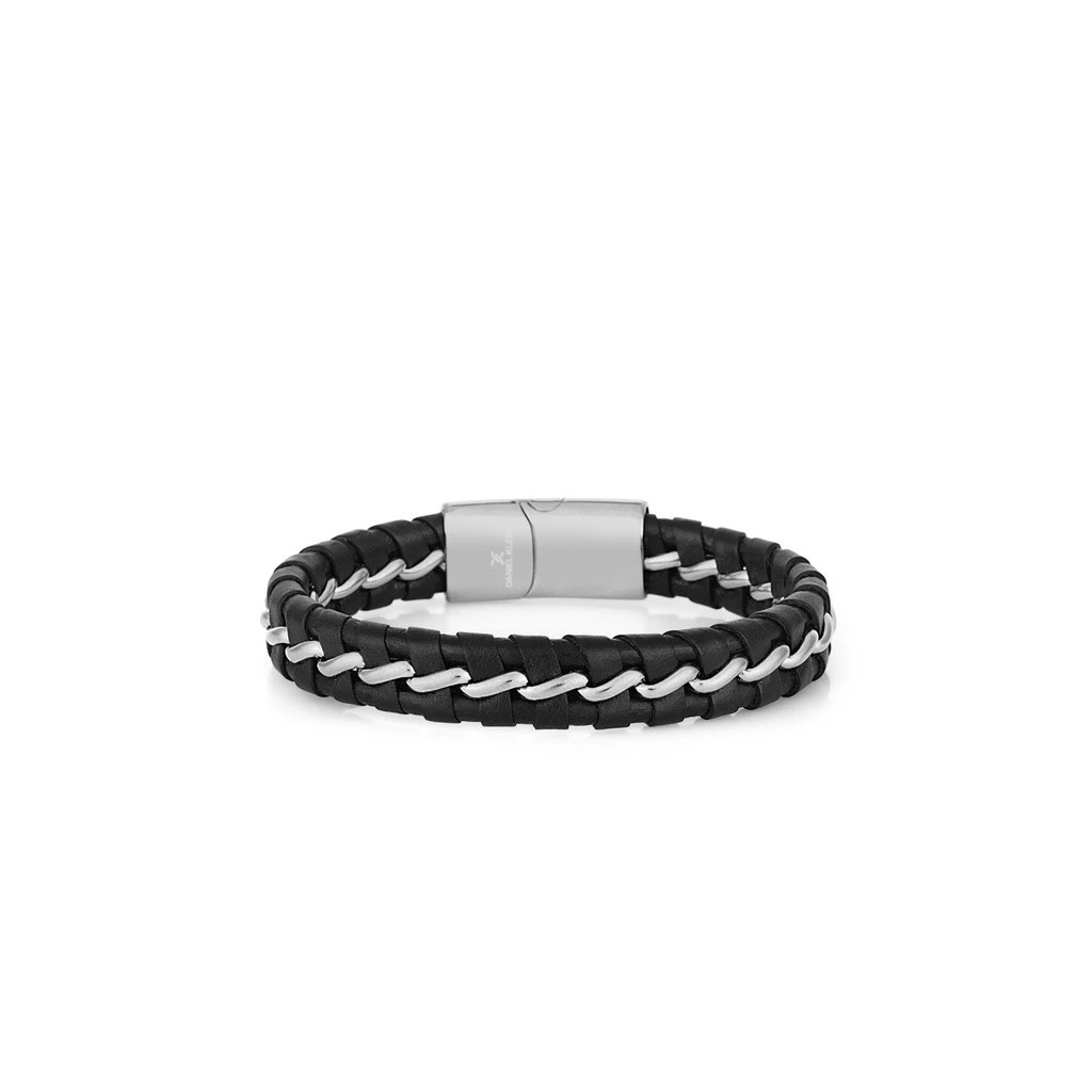 Daniel Klein Men&#39;s Bracelet DKJ.5.2004-1 Black Cowhide Braided Men Bangle - $99.99