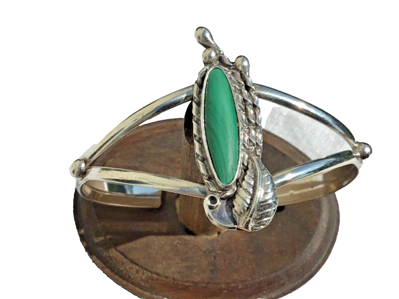 Sterling Silver Cuff Bracelet Squash Blossom Malachite Handmade Ethnic T... - £51.22 GBP
