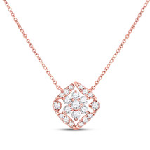 14kt Rose Gold Womens Round Diamond Floral Cluster Necklace 1/3 Cttw - £495.42 GBP