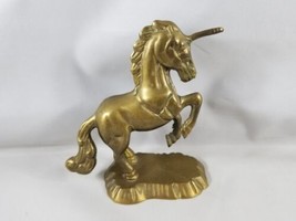 Vintage Solid Brass Unicorn on Base Figurine Metal 4 3/4&quot; - £11.94 GBP