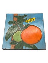 Murray Quarries Art Tile Trivet Blue Orange Fruit Made in USA Vintage 6&quot; Square - £12.67 GBP