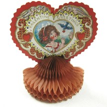 Vintage Valentine Beistle Honeycomb Stand Up Heart Girl &amp; Blue Bird USA 1920-30s - £19.97 GBP