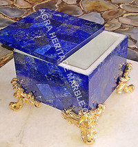 6&quot;x6&quot;x3&quot; Blue Marble Jewelry Storage Box Lapis Lazuli Random Inlay Decor E914 - £360.54 GBP