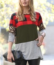 $50 42Pops Dark Olive &amp; Red Buffalo Check Stripe Crewneck Top Size Small NWOT - £16.40 GBP