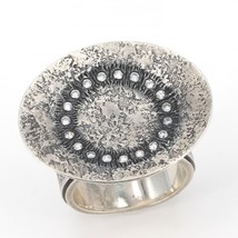 Retired Silpada Textured Oxidized Sterling CZ COSMIC Disc Ring R1977 Size 7.25 - £35.37 GBP