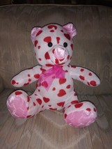 Calplush Valentines Day Teddy Bear Plush 12&quot; White Red Hearts Pink Feet Bow... - £11.07 GBP