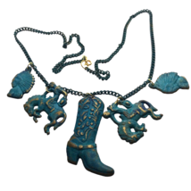 Vintage Westerncore Cowboy Boot Bronco horses Metal Charm Necklace cowgirl - £23.66 GBP