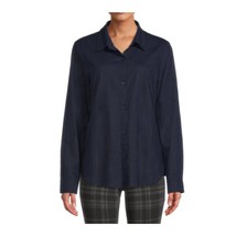 Navy Blue XS button Front shirt long sleeve linen blend Needle &amp; Cloth - $17.82