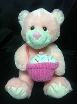 Birthday Bear - Pink Bear with Cupcake Plush Stuff Animal ~11&quot; - £6.05 GBP