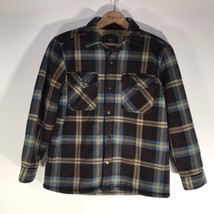 Flannel Jacket Boys Medium Freedom Foundry Brown Blue Plaid Sherpa Lined Snap-up - £19.57 GBP