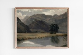Vintage River Landscape Painting | Swiss Alps Mountain Art Print | Cabin Decor | - £3.99 GBP