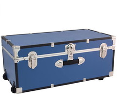 Blue Storage Trunk Wheeled Wooden Footlocker Chest Luggage College Dorm ... - £183.21 GBP