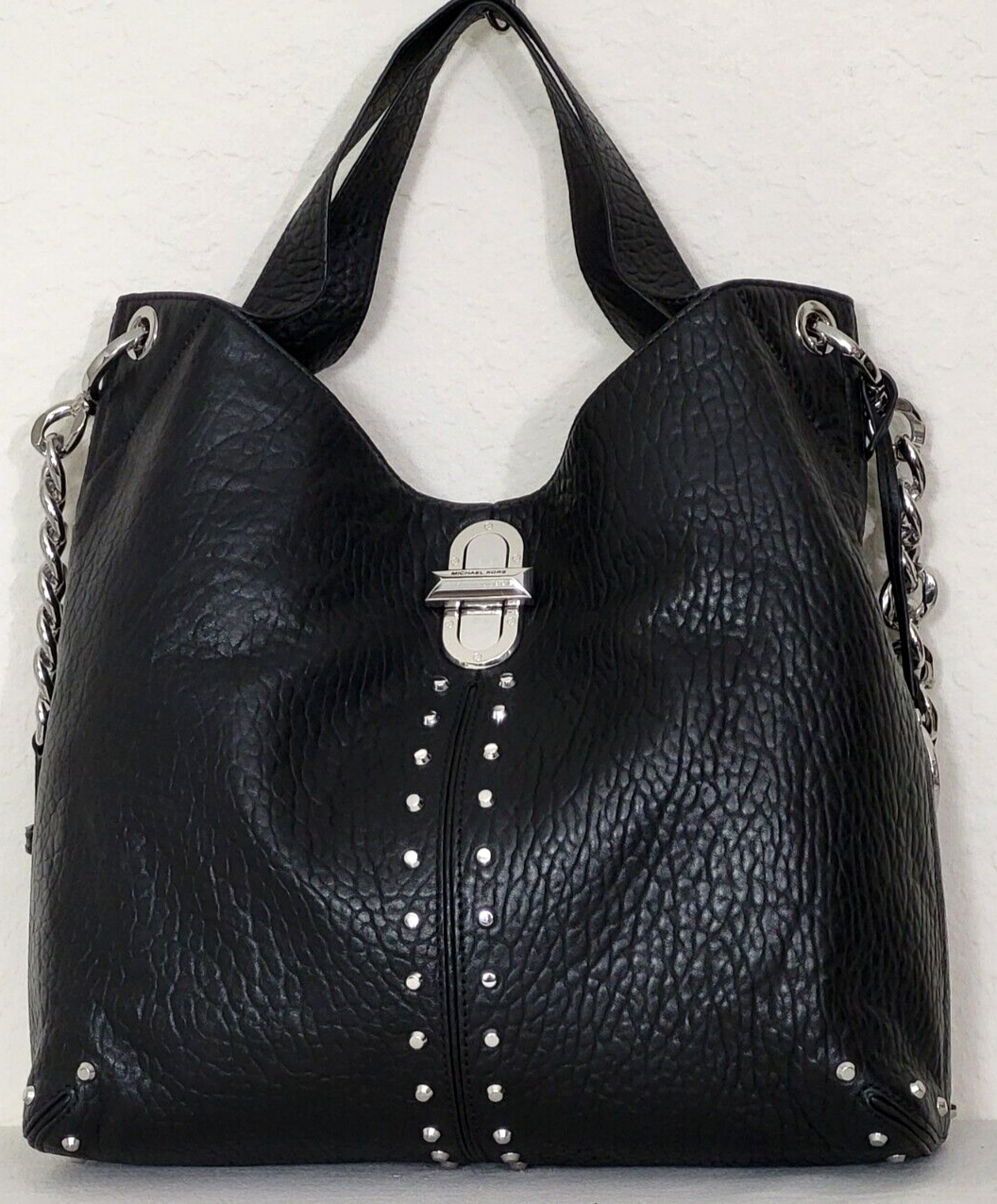 Primary image for MICHAEL KORS UPTOWN ASTOR LEGACY STUDDED BLACK LEATHER LARGE TOTE BAGNWT!