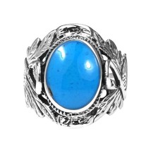 Beautiful Couple Swan Oval Blue TQ .925 Silver Ring-9 - £22.27 GBP