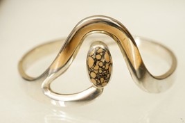 Taxco Mexico Jewelry Leopardskin Jasper Sterling Silver Hinged Bangle Bracelet - £117.31 GBP