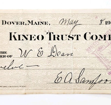 1915 Kineo Trust Company Bank Check E.A. Sampson Dover Maine Signed 7069... - $369.57 MXN