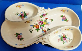 Vintage Porcelain Divided Relish Dish Berry Bowl Candy Nut Dish Flower Design  - £19.53 GBP