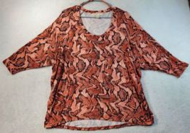 Michael Kors Blouse Top Womens Large Orange Python Print 3/4 Sleeve Round Neck - £17.64 GBP