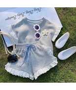 Baby Toddler Girls Gray White Lace Trim Top and Shorts Set - £15.00 GBP