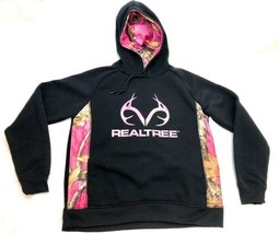 RealTree Black Pink Camo LARGE Hoodie Sweatshirt Kangaroo Pocket Pullover - $19.75