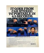 Sony Music Shuttle Car Stereo Print Ad Vintage 1983 80s Portable Stereo ... - $13.99