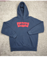 Vintage Levis Hoodie Adult Large Blue Front Red Batwing Logo Pullover Sw... - £19.05 GBP