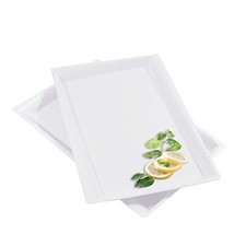 I00000 8 Pack White Plastic Serving Tray 15&quot; x 10&quot; Rectangle Food Trays Dispo... - £48.46 GBP