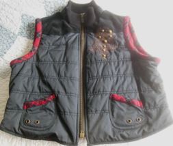 CARLISLE Quilted Vest Black, Red Tartan W/Studded Floral Accents Size 14 - $113.85