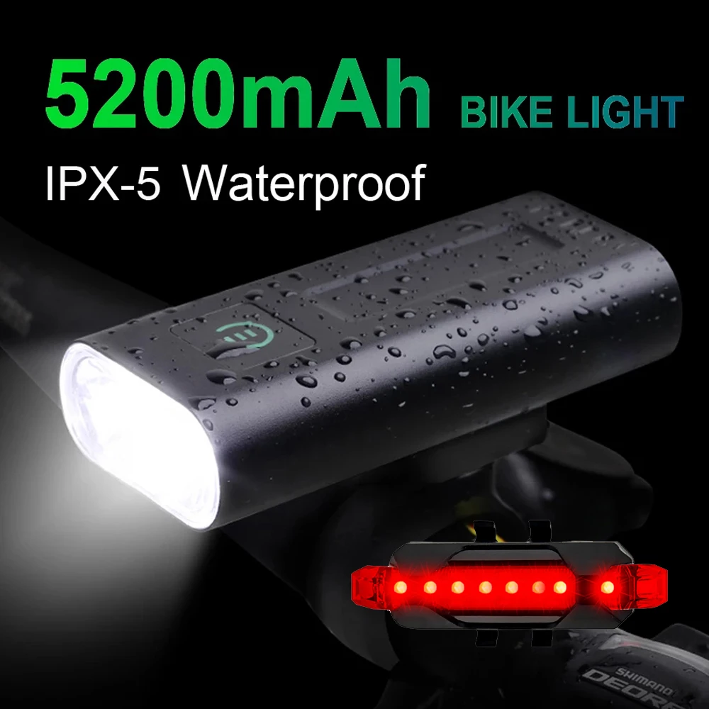 NEWBOLER 5200mAh Powerful Bicycle Light USB Rehargeable LED Bike Light Front - £15.87 GBP