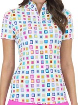 NWT Ladies IBKUL Eloise White Multi Short Sleeve Mock Golf Shirt Size XS - $54.99