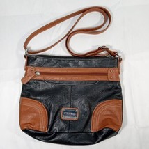 Stone &amp; Co. Medium Shoulder Bag Black &amp; Brown Vegan Leather w/Logo 6 Com... - £15.59 GBP