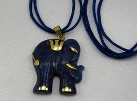 GEMSTONE DEEP BLUE LAPIS ELEPHANT PENDANT NYLON STRING CHOKER NECKLACE16&quot;  - $14.95