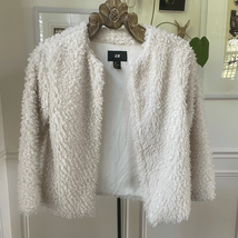H&amp;M Cropped Sheepdog Faux Fur Jacket Ivory 6 - $24.48