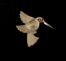 HUMMINGBIRD Bird Vintage BROOCH Pin in Gold-Tone - 2 inches - FREE SHIPPING - £9.88 GBP