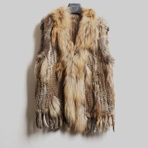 Pping womens natural real rabbit fur vest with raccoon fur collar waistcoat jackets rex thumb200