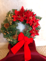  Christmas Wreath with a Red Bow, Poinsettias, Acorns &amp; Gold Ornaments (... - $34.99