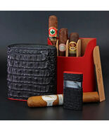 Show Band 5 cigar case Black Caiman Alligator &amp; Red Leather with lighter... - €654,03 EUR