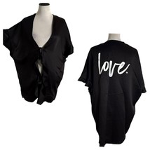 Victoria&#39;s Secret Satin Short Robe Womens One Size Black Ruffle LOVE Print - $419.74 MXN