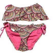 Rue Bleu Swimsuit Bikini Hot Pink Aztec Small Bottom Medium Top - $14.50